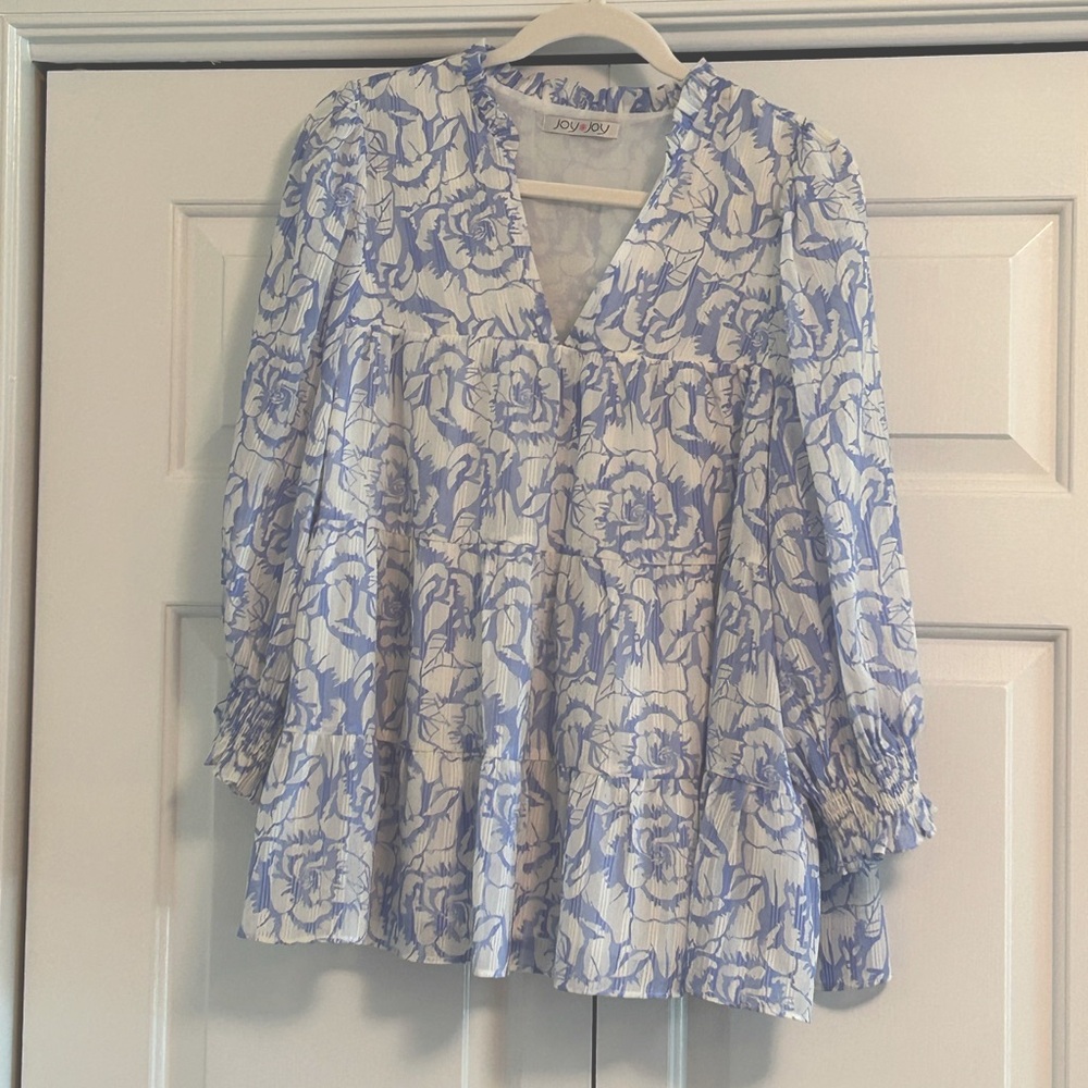 Joy Joy Blue and White Floral Blouse